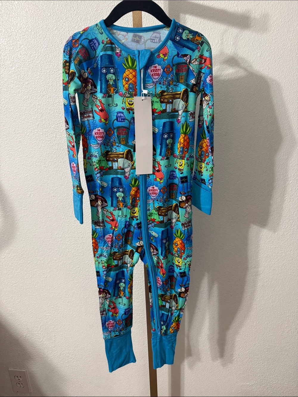 Sponge Bob Kids Blue Graphic One-Piece Pajamas- Bamboo- Size 3T- NWT